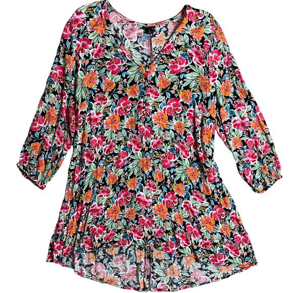 Torrid Black Floral Crinkle Gauze Hi-Low Tunic Top - Multicolor - Size 1 - Picture 2 of 13